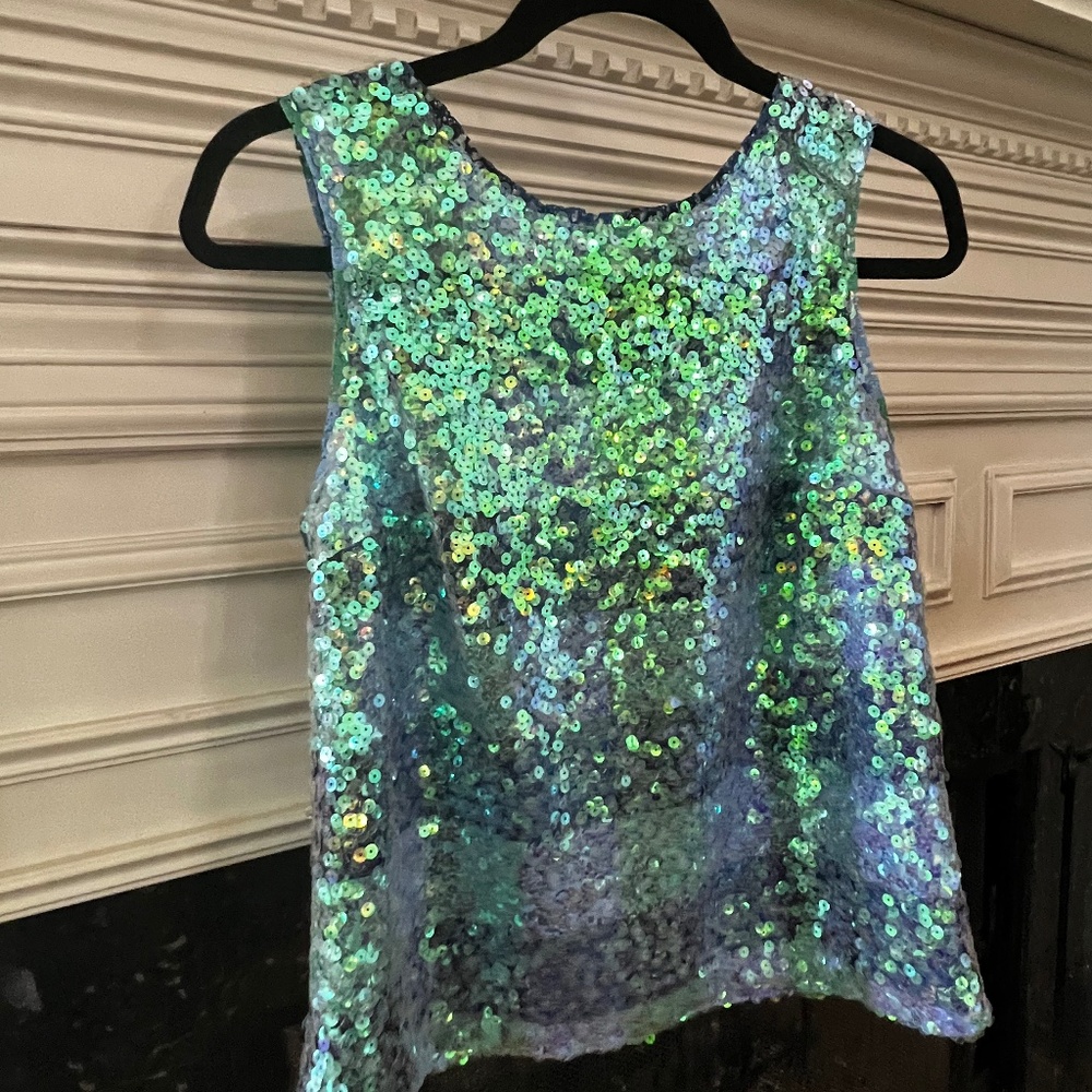 Maeve Anthropologie Sequin Plaid Formal Sleeveless Top 0, 2